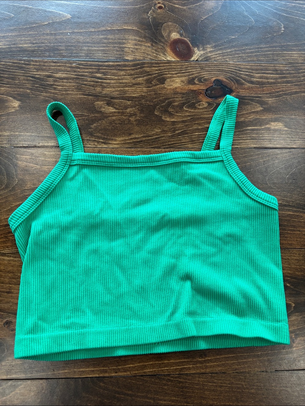 Green Ribbed Cropped Tank Top - Brand: